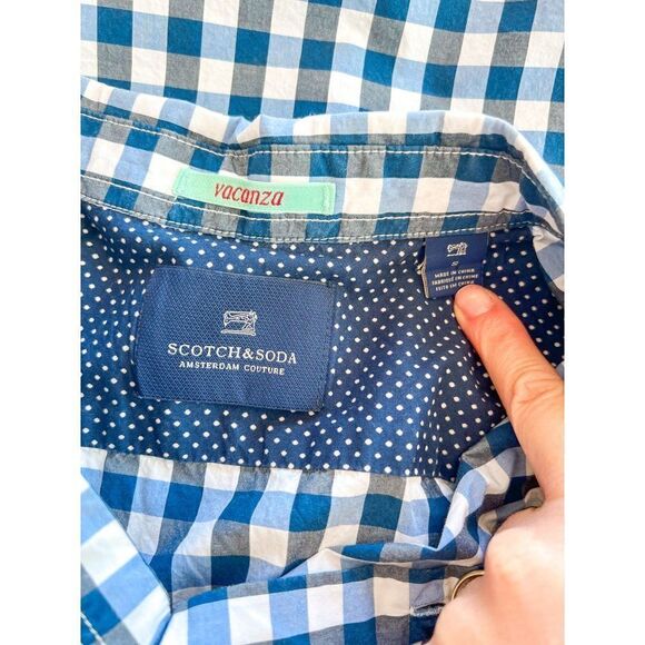 Scotch & Soda Vacanza Blue Short Sleeve Checkered Button Up Shirt Size Small - Picture 5 of 5